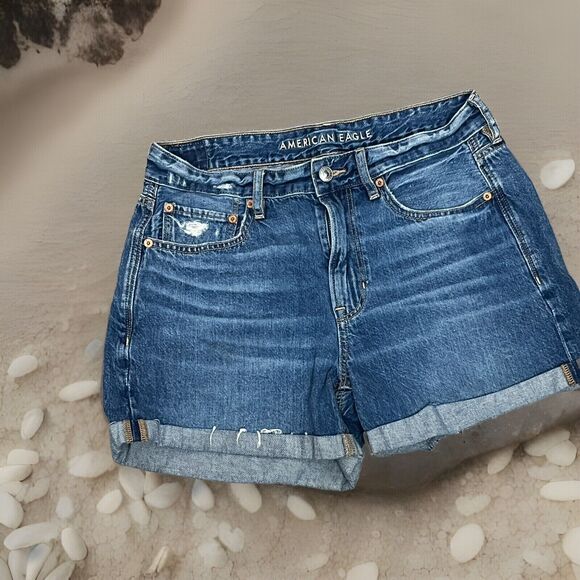 American Eagle Outfitters Jean Shorts Cut Off Cuff Distress AEO Tom Girl Denim 6 - Picture 1 of 6